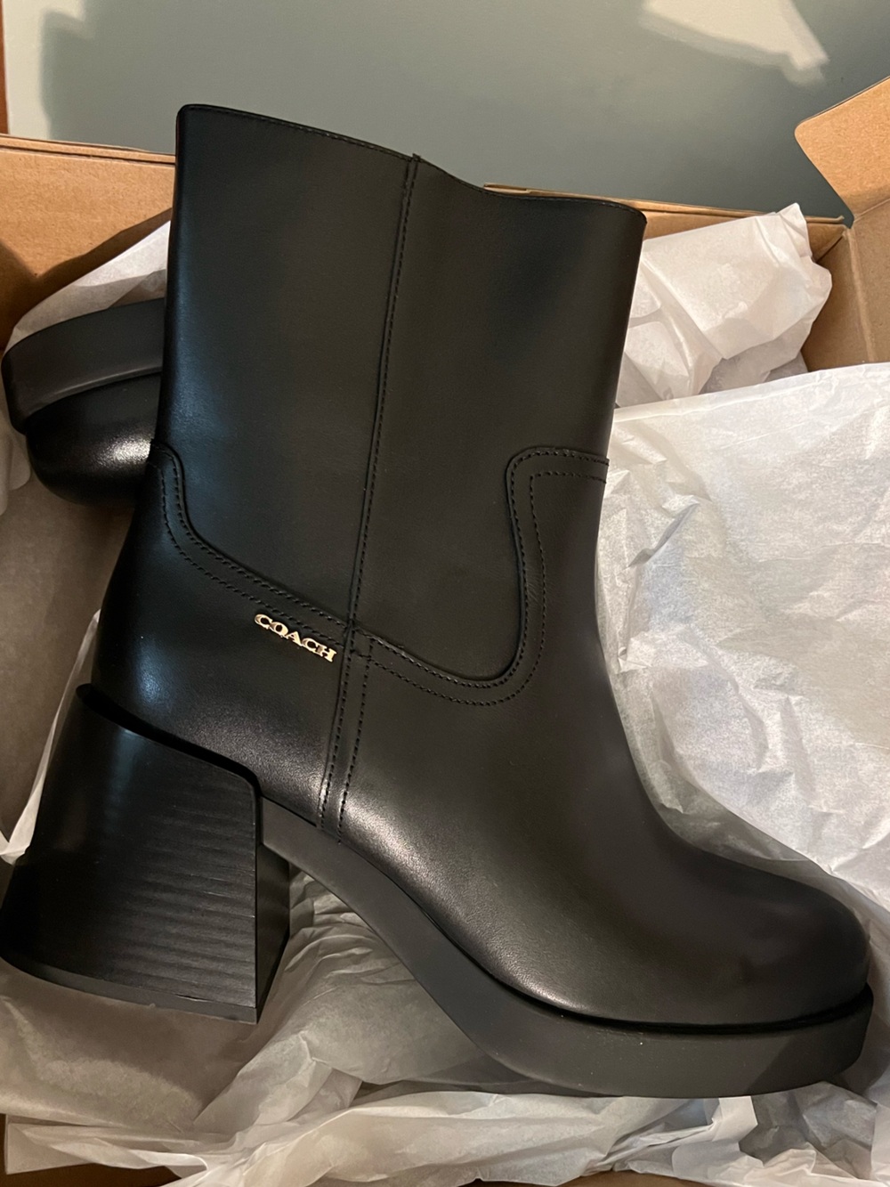 Coach Leather Block Heeled Boots - Picture 7 of 9